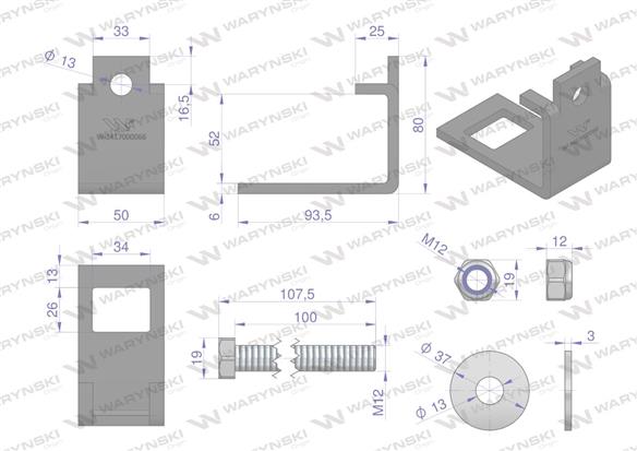 Nakładka zęba agregatu 32x12 plus 32X12 na profil 50x50 kpl. Waryński (sprzedawane po 5)