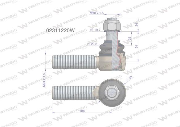 Przegub kierowniczy 106mm - M24x1,5 02311220 WARYŃSKI