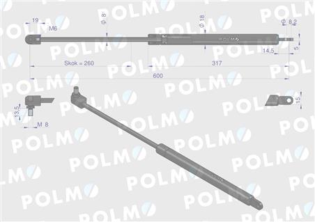 Siłownik szyby tylnej L max. 600mm 04354078P MASSEY FERGUSON DEUTZ FRITZMEIER POLMO