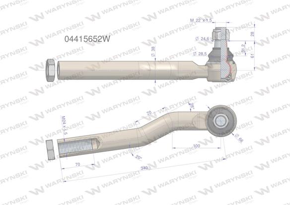 Przegub kierowniczy prawy 340mm - M24x1,5 04415652 WARYŃSKI