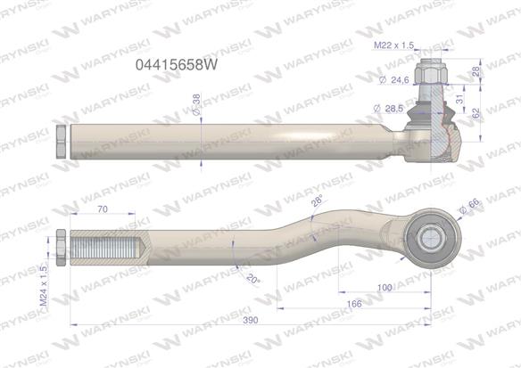 Przegub kierowniczy prawy M24x1.5 04415658 WARYŃSKI