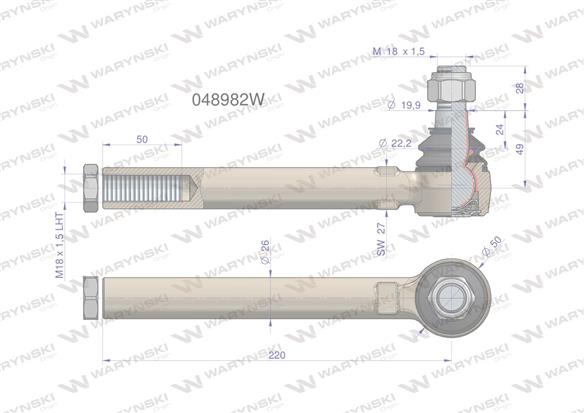 Przegub kierowniczy M18x1.5L 048982 WARYŃSKI