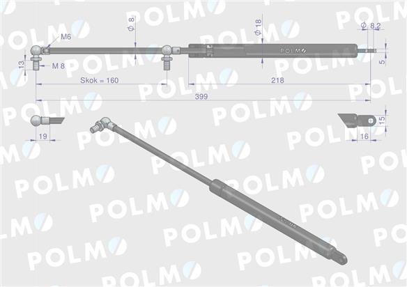 Siłownik szyby przedniej. tylnej L max. 399mm 65499074 FRITZMEIER POLMO