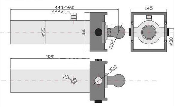 Cylinder hydrauliczny, siłownik kpl. D-35, D-47 CT-S305-16-60/2/520 (jednostronny) Przyczepa Kraj