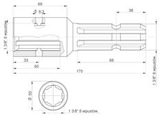 Redukcja wałka WOM adapter z otworem zabezpieczającym 1 3/8" 6 wpustów na wałek 1 3/8" 6 wpustów MORGA-103033