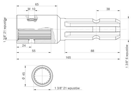 Redukcja wałka WOM adapter z otworem zabezpieczającym 1 3/8" 21 wpustów na wałek 1 3/8" 6 wpustów MORGA-103037