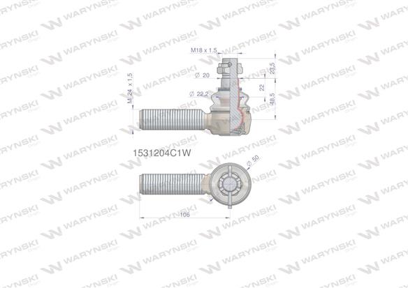 Przegub kierowniczy 106mm- M24x1,5 1531204C1 WARYŃSKI