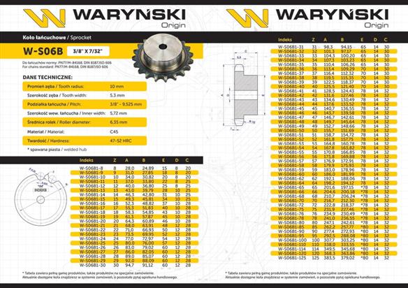 Koło zębate hartowane z kołnierzem 06B-1 (R1 3/8) Z-11 Waryński