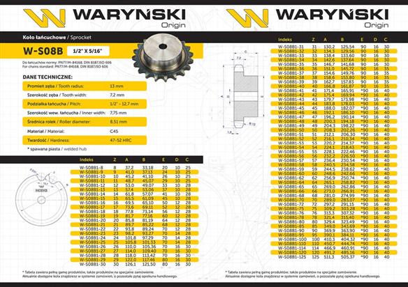 Koło zębate hartowane z kołnierzem 08B-1 (R1 1/2) Z-11 Waryński