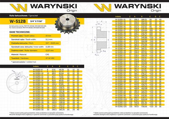 Koło zębate hartowane z kołnierzem 12B-1 (R1 3/4) Z-15 Waryński