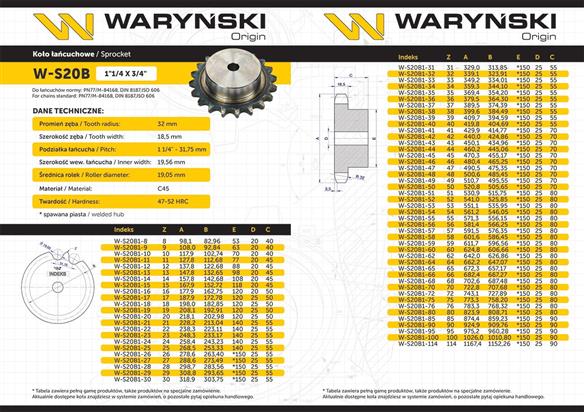 Koło zębate hartowane z kołnierzem 20B-1 (R1 1.1/4) Z-12 Waryński