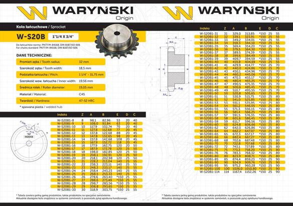 Koło zębate hartowane z kołnierzem 20B-1 (R1 1.1/4) Z-18 Waryński