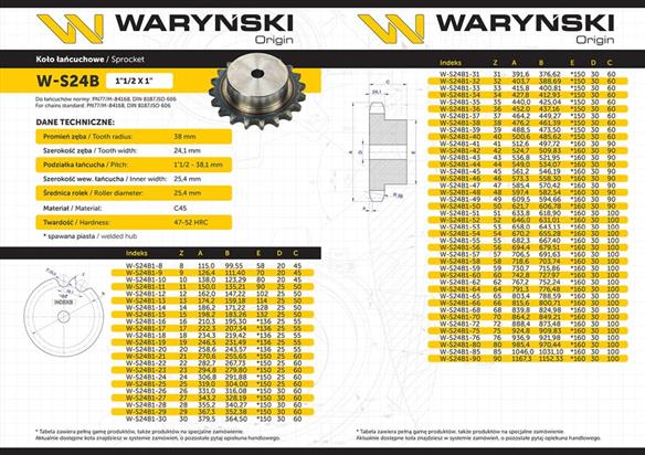 Koło zębate hartowane z kołnierzem 24B-1 (R1 1.1/2) Z-20 Waryński