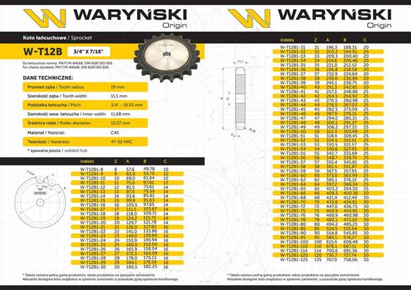 Koło zębate hartowane tarcza 12B-1 (R1 3/4) Z-14 Waryński