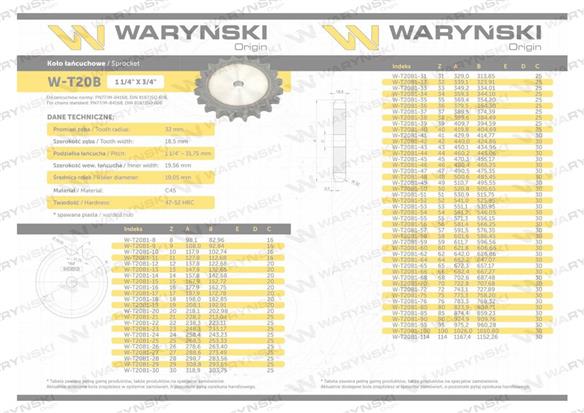 Koło zębate hartowane tarcza 20B-1 (R1 1. 1/4) Z-13 Waryński