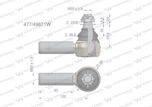 Przegub układu kierowniczego JCB 47749871 Waryński