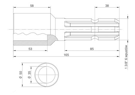 Redukcja wałka WOM adapter otwór wew. Q 35 mm na wałek 1 3/8" 6 wpustów MORGA