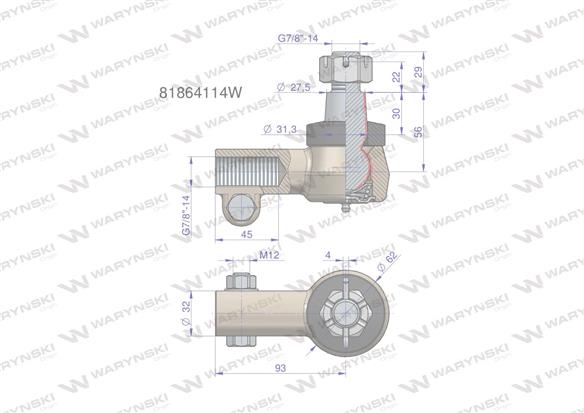 Przegub kierowniczy prawy 7/8" 81864114 WARYŃSKI