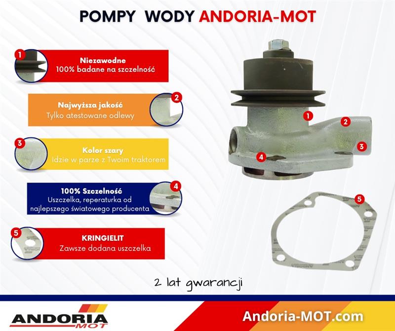 Pompa wody koło na I pasek Ursus 3512, MF3 ANDORIA- MOT