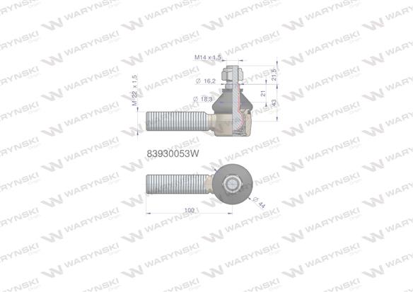 Przegub kierowniczy 100mm-M22x1,5 83930053 WARYŃSKI